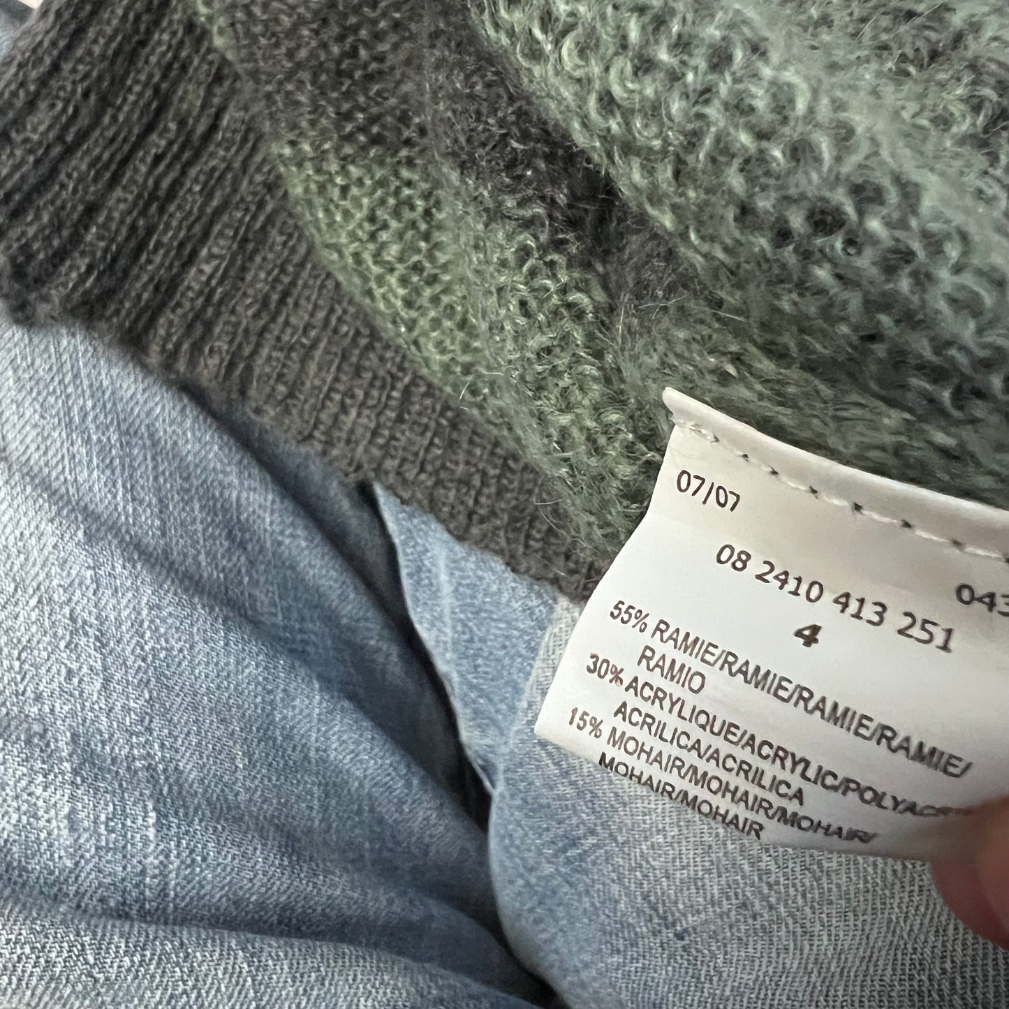 vintage creeks mohair blend grey green striped open wrap long sleeve hooded cardigan