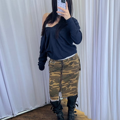 Hysteric Glamour Khaki Mustard Camo Midi Skirt