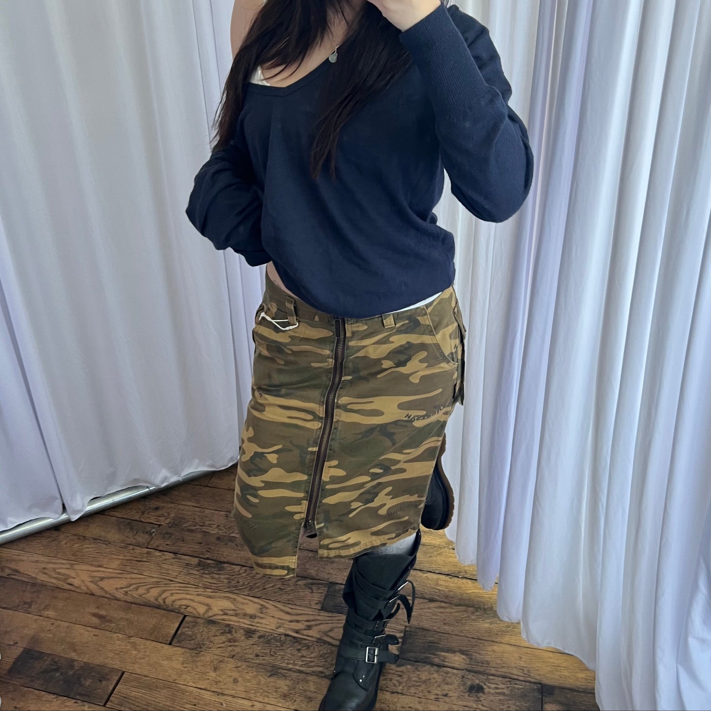 Hysteric Glamour Khaki Mustard Camo Midi Skirt