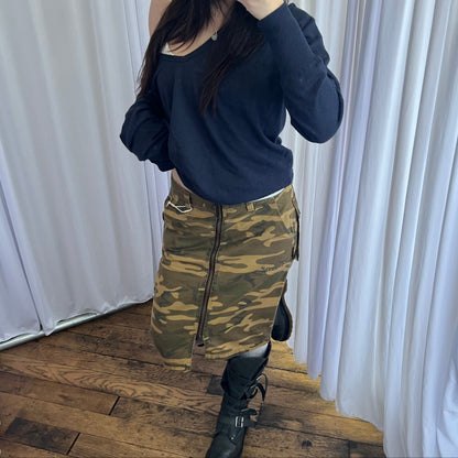 Hysteric Glamour Khaki Mustard Camo Midi Skirt