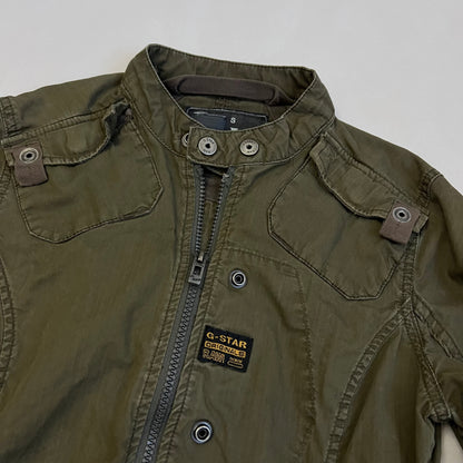 dark khaki g-star raw long sleeve utility style neck buckle jacket