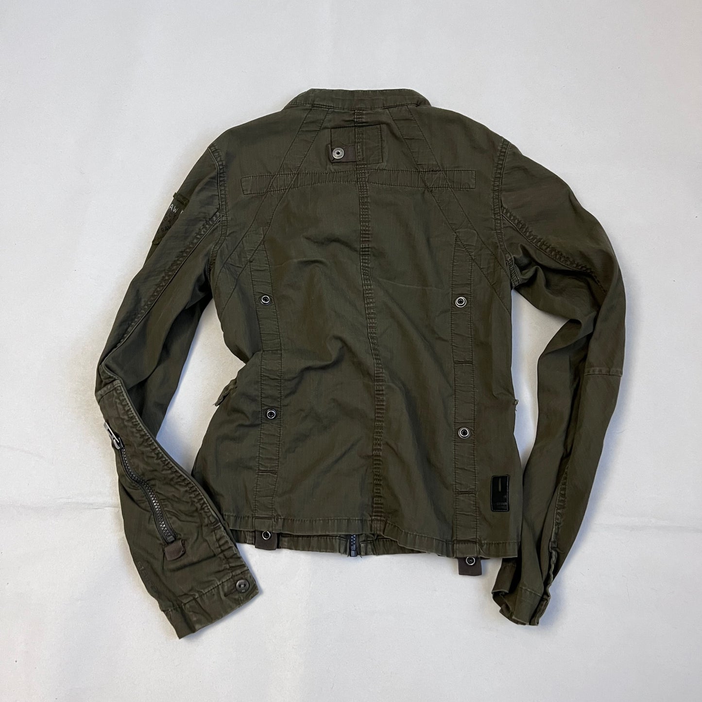 dark khaki g-star raw long sleeve utility style neck buckle jacket
