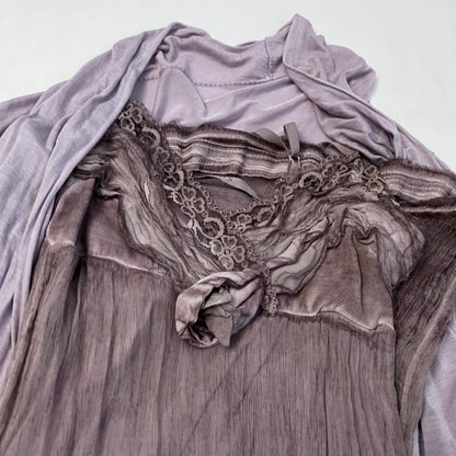 eurosummer kaos silk blend dusty purple pink lacey rosette lined mini dress