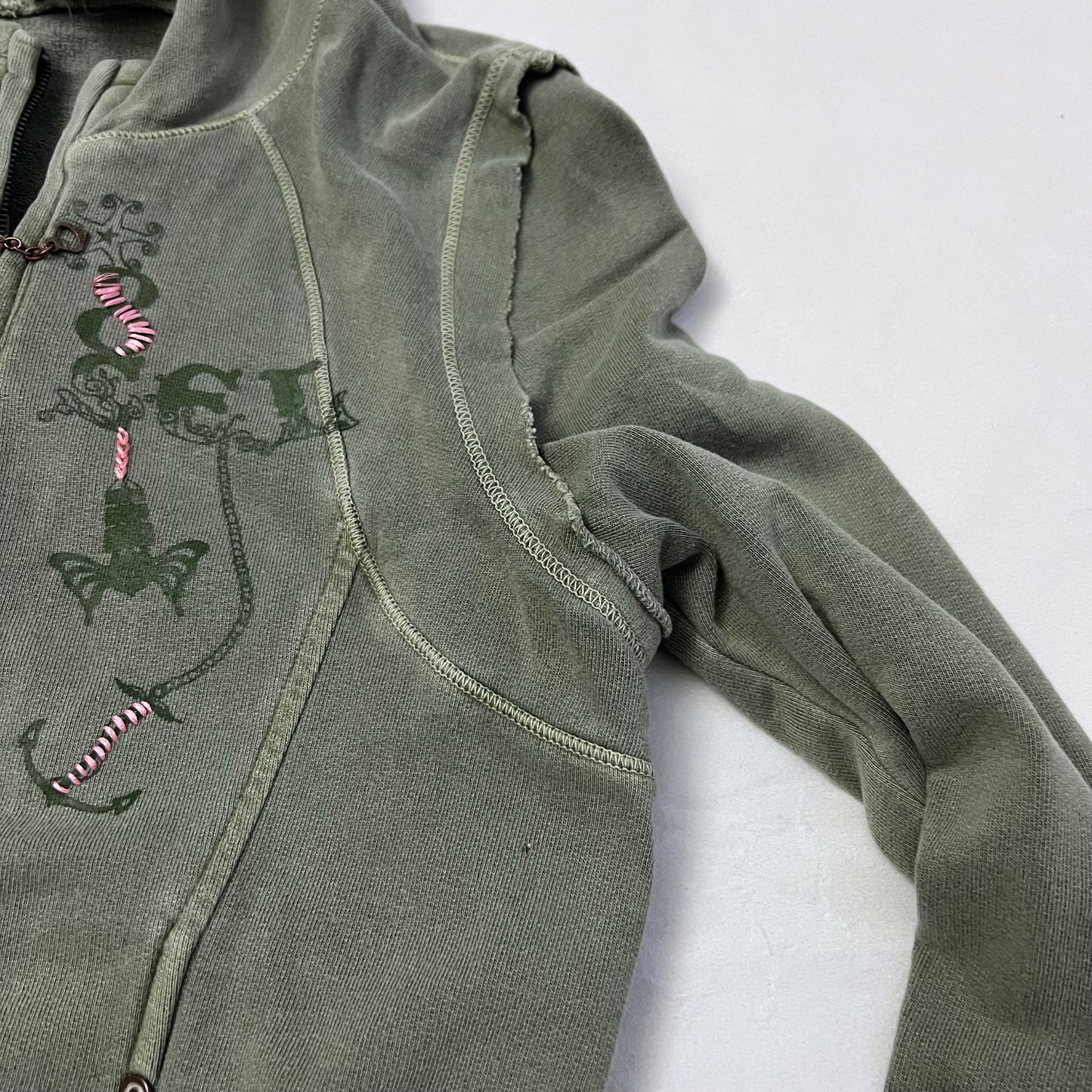 vintage diesel red tag khaki embroidery ornament text long sleeve zip hoodie jacket