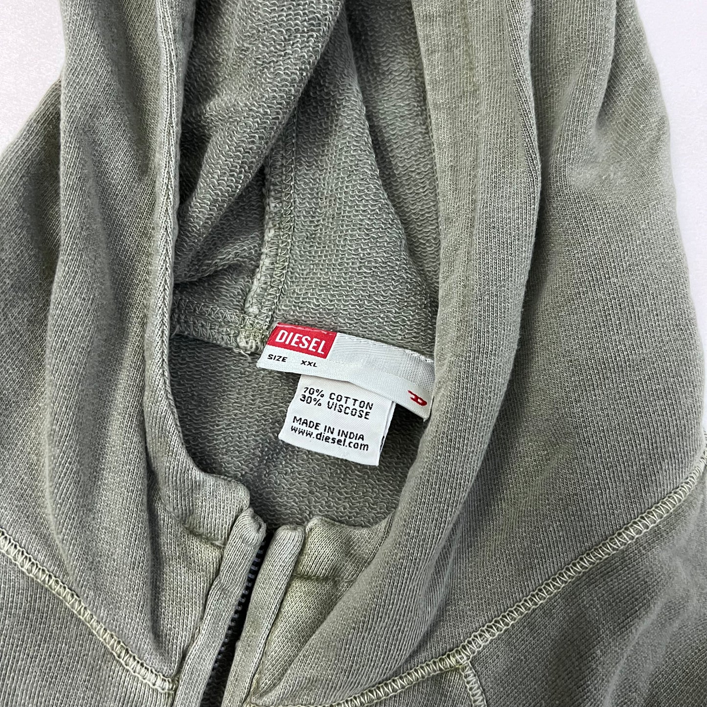 vintage diesel red tag khaki embroidery ornament text long sleeve zip hoodie jacket