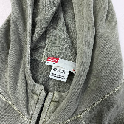 vintage diesel red tag khaki embroidery ornament text long sleeve zip hoodie jacket