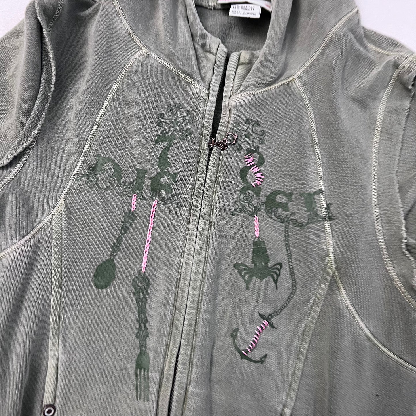 vintage diesel red tag khaki embroidery ornament text long sleeve zip hoodie jacket