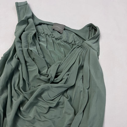 malloni sage green draped nylon ruched side sleeveless tunic vest
