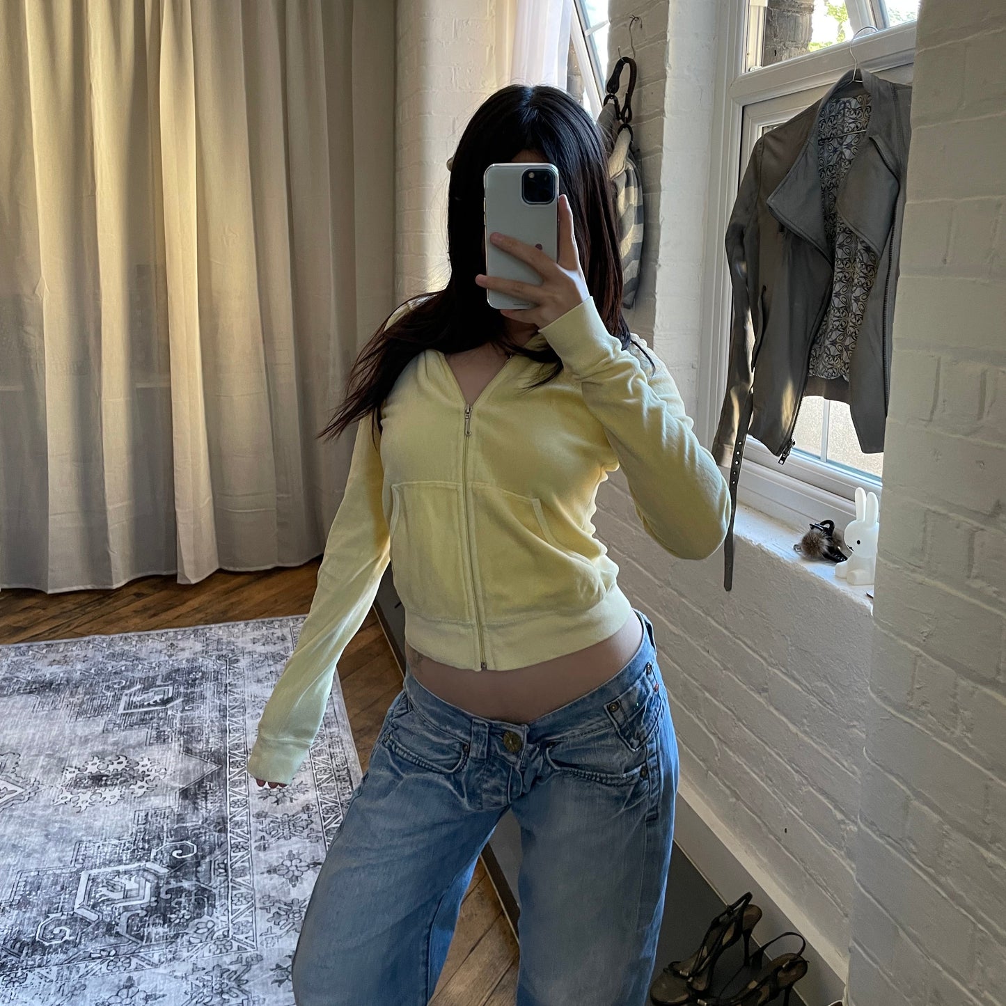 juicy couture light yellow terry cloth fitted zip track jacket hoodie