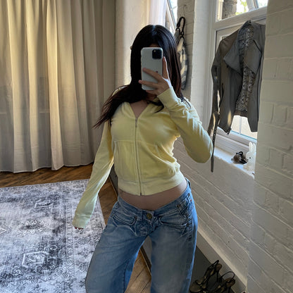 juicy couture light yellow terry cloth fitted zip track jacket hoodie