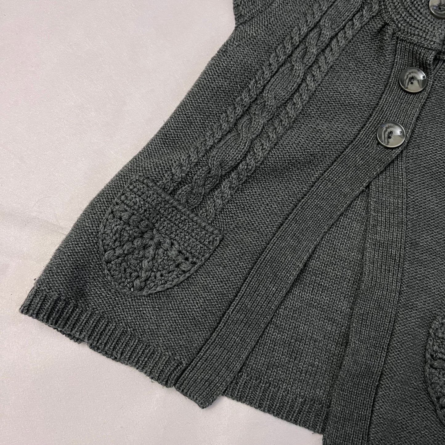 camieu dark green cable knit preppy puff sleeve high neck big button knit cardigan