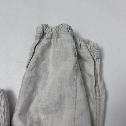 goa off white beige linen blend elastic waistband drawstring hem low rise harem trousers