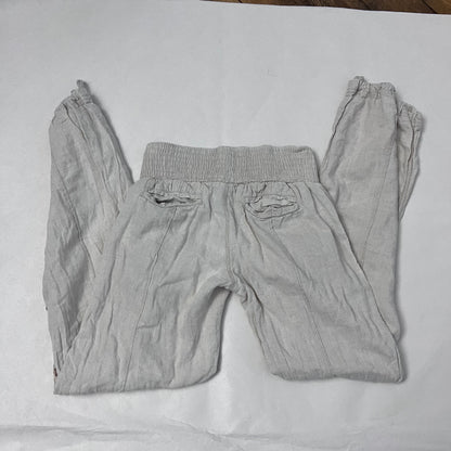 goa off white beige linen blend elastic waistband drawstring hem low rise harem trousers