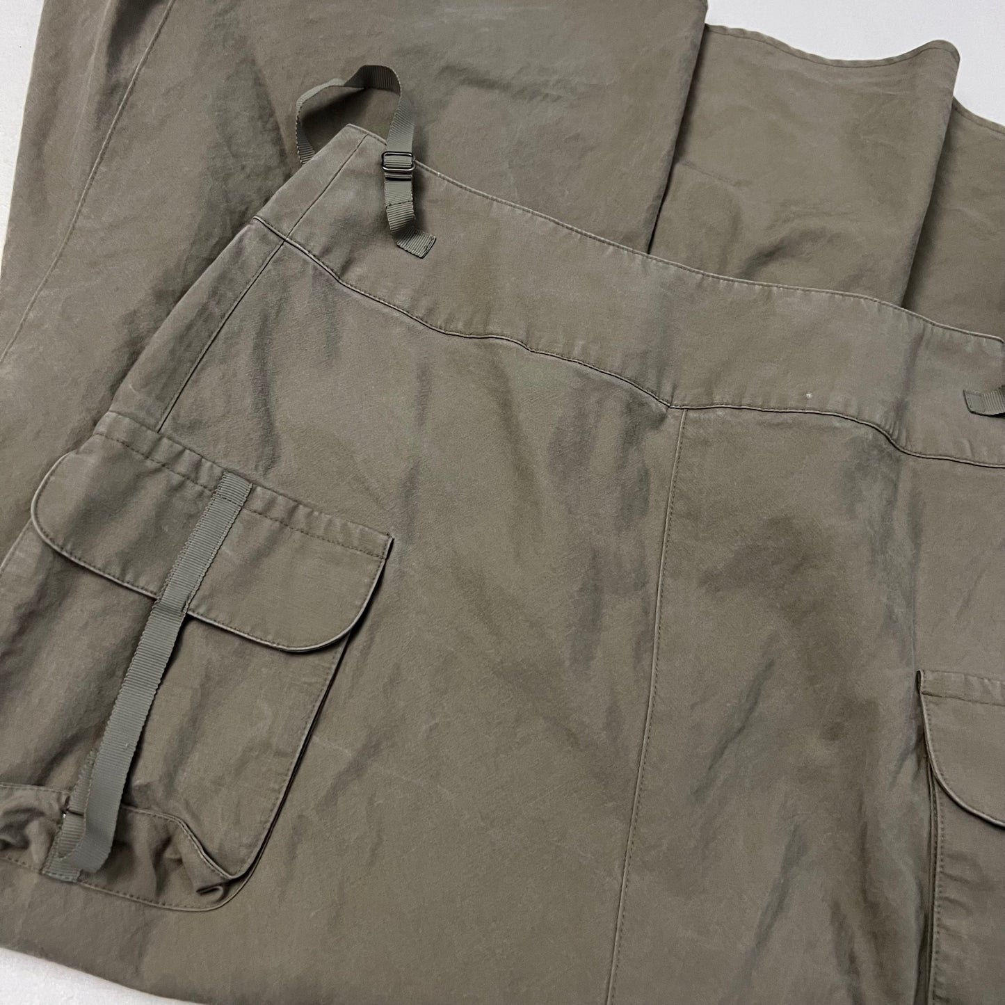 khaki beige cargo utility maxi flared skirt