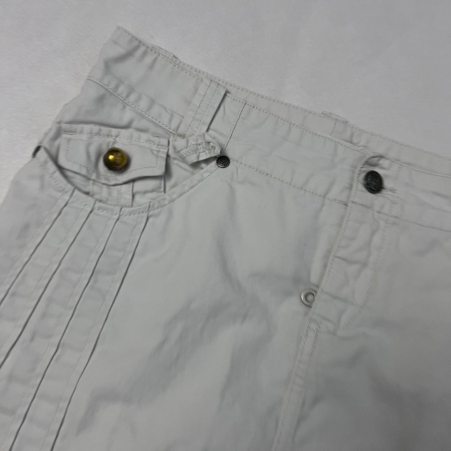 diesel stone white denim pleated knee length midi skirt