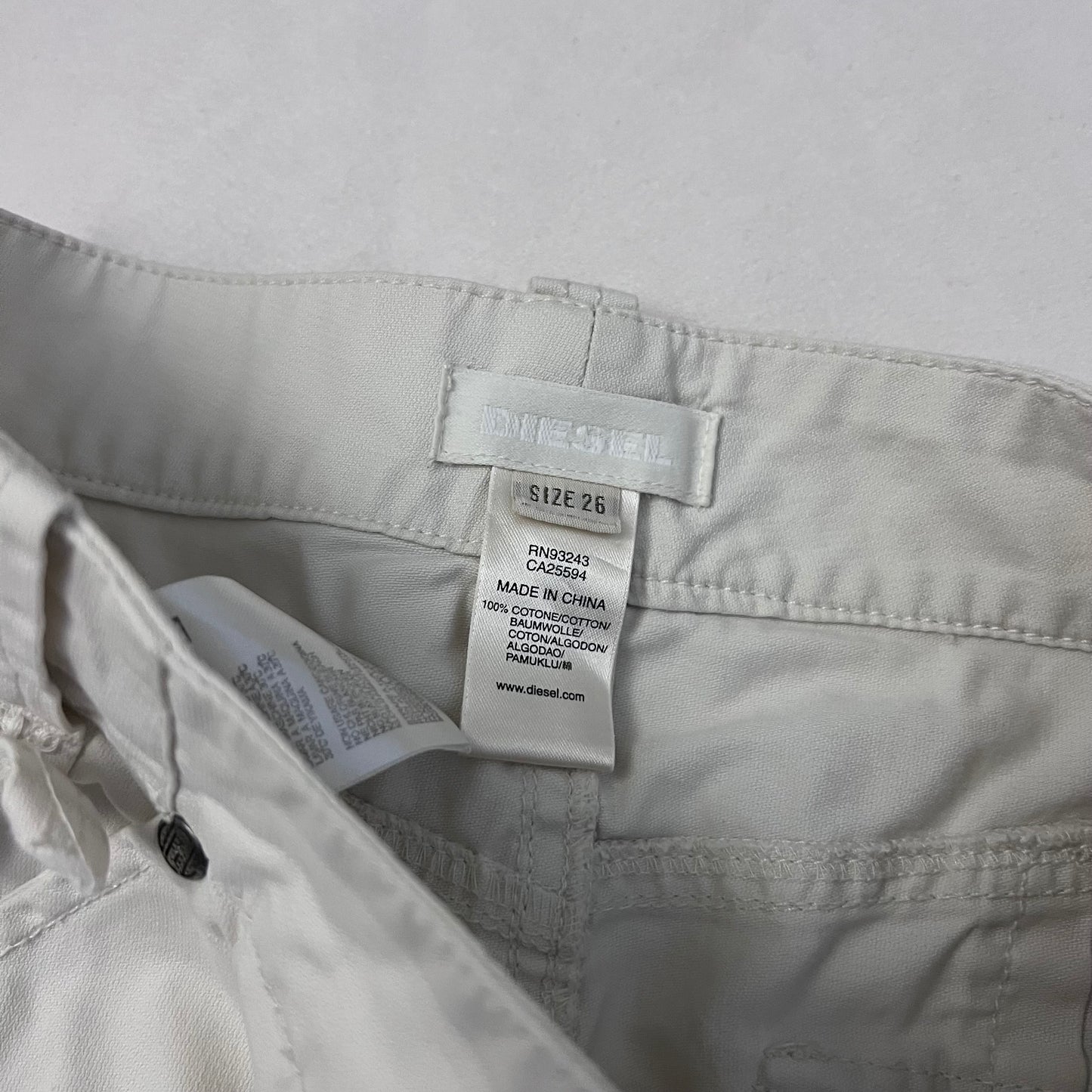 diesel stone white denim pleated knee length midi skirt