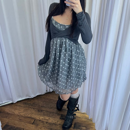 Montana Grey Wrap Bolero Polka Dot Bubble Hem Dress