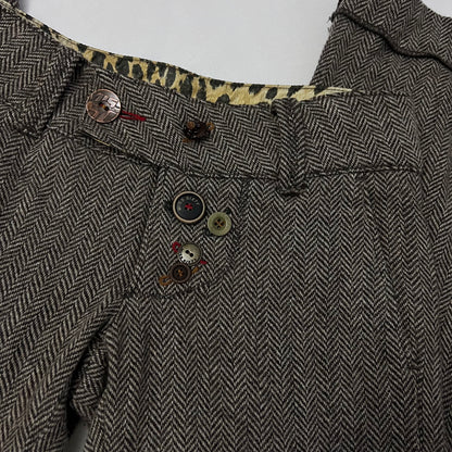 rare miss sixty beige brown mixed button herringbone low rise wide leg trousers