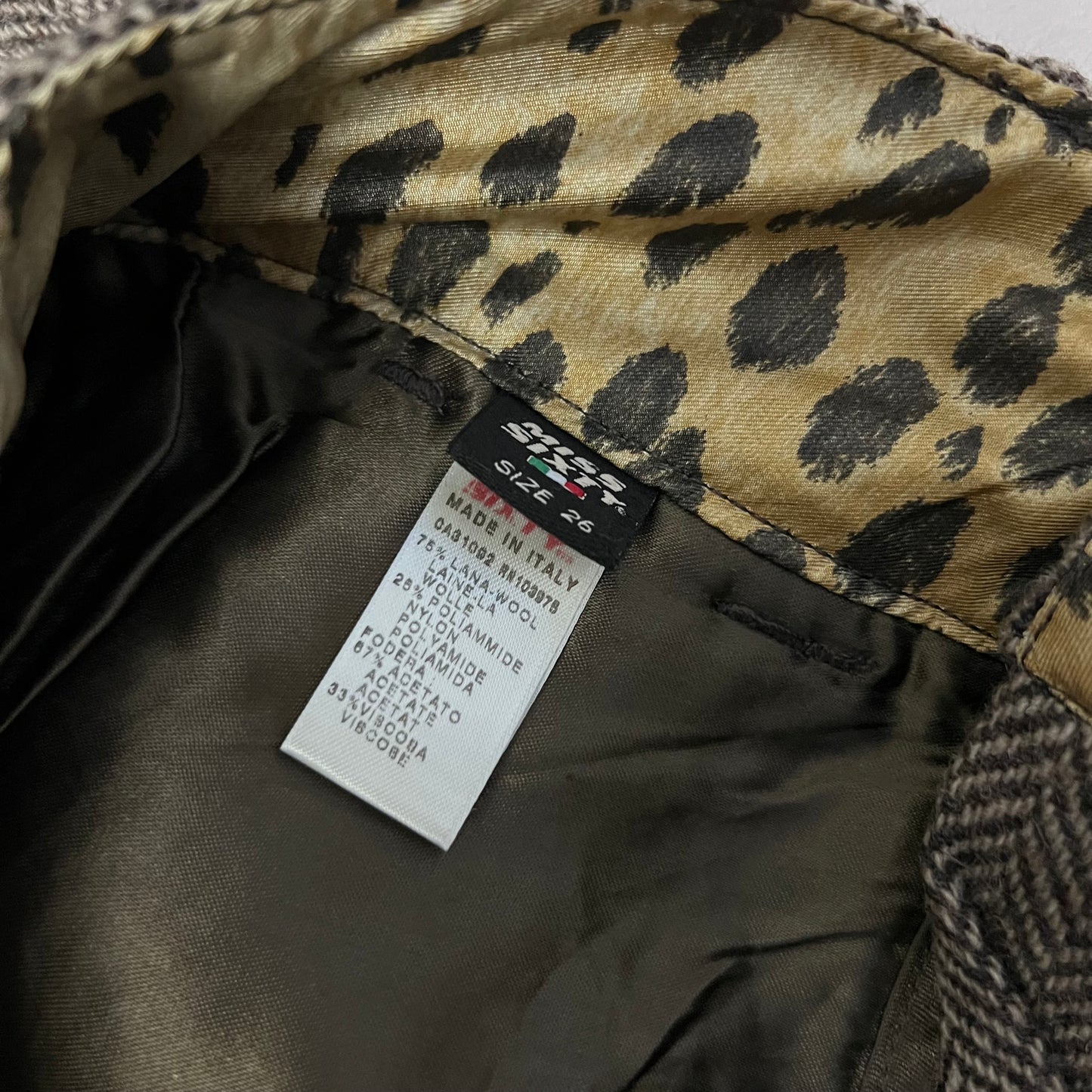 rare miss sixty beige brown mixed button herringbone low rise wide leg trousers