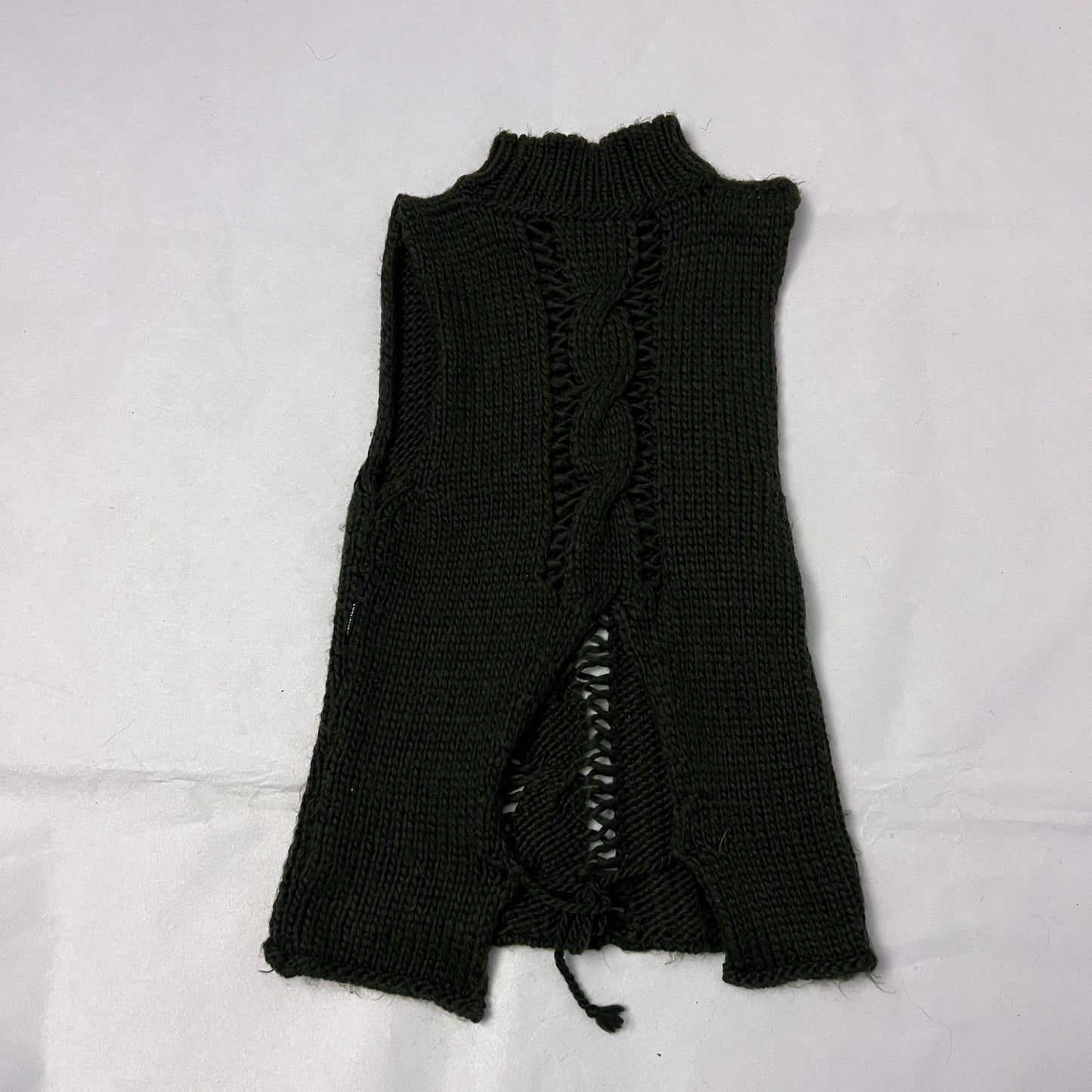 khaki anti flirt wool blend knit cut out high neck vest top