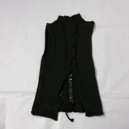 khaki anti flirt wool blend knit cut out high neck vest top