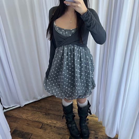 Montana Grey Wrap Bolero Polka Dot Bubble Hem Dress
