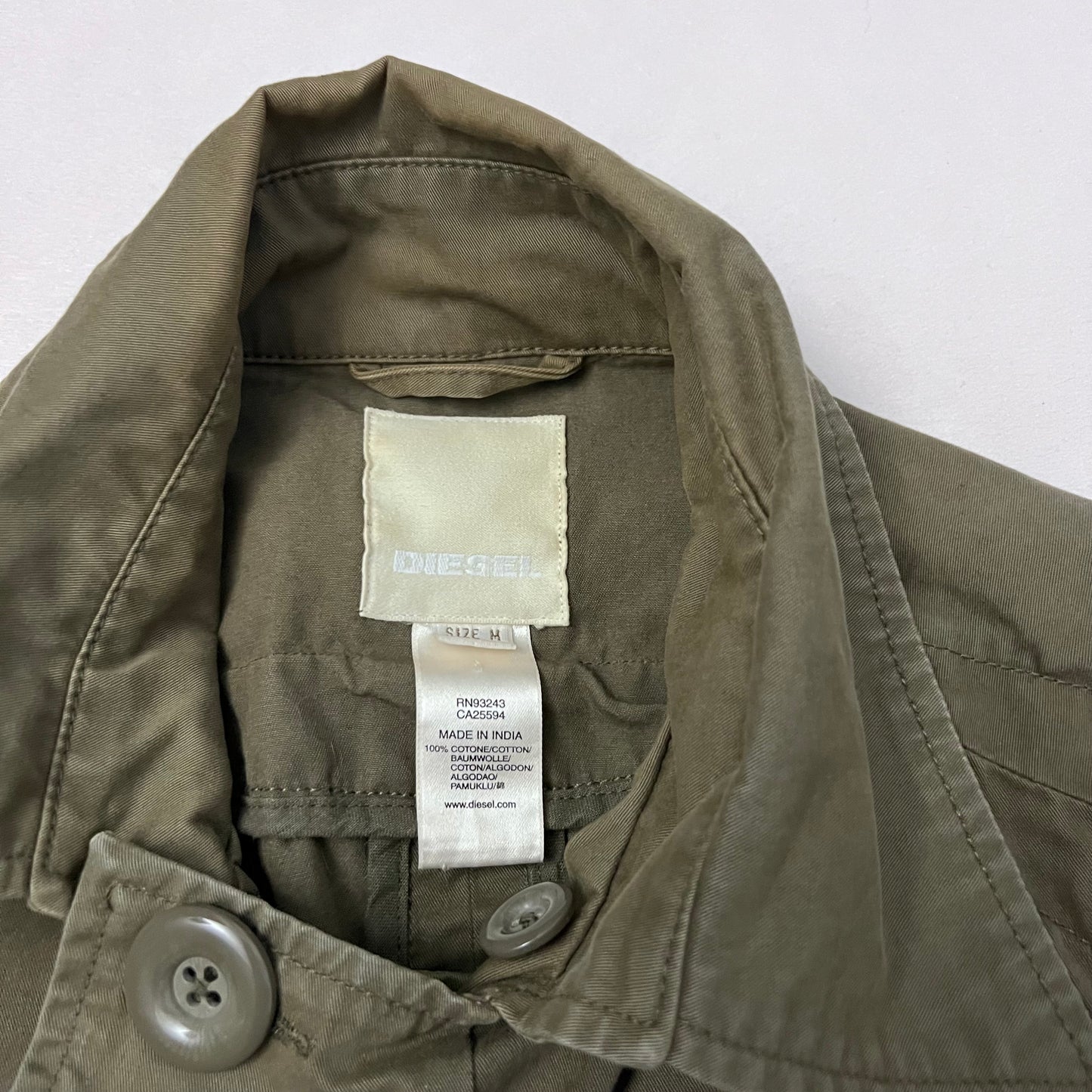 khaki diesel corpcore asymmetric button down trench style jacket