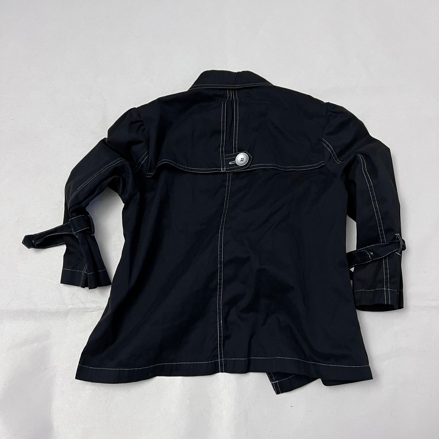 black 3/4 sleeve 3suisses corpcore crop silver button collared trench coat jacket