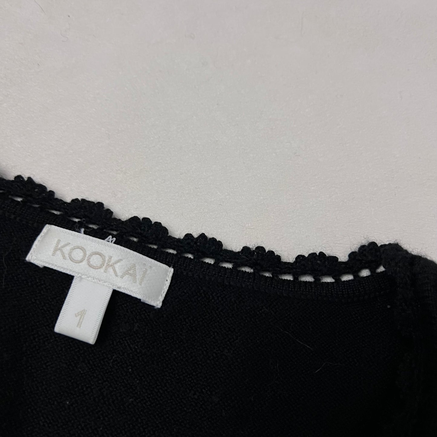 kookai black wool blend picot trim long sleeve fitted cardigan top