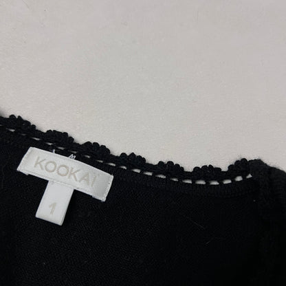 kookai black wool blend picot trim long sleeve fitted cardigan top