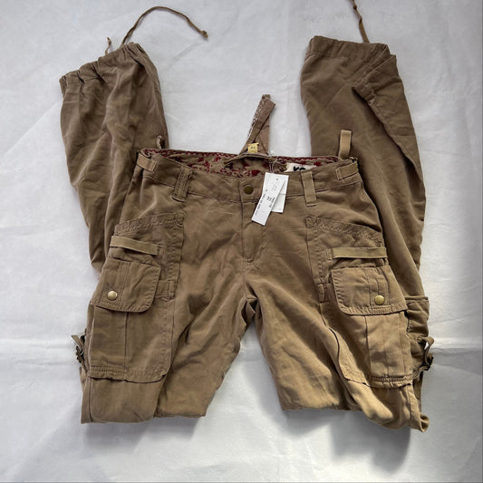 Vintage Da-Nang Silk Blend Tan Brown Drawstring Hem Cargo Trousers