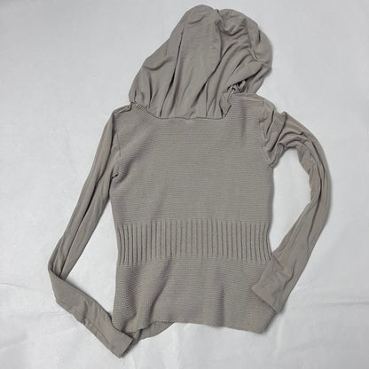 cop copine utility beige mix knit long sleeve hooded long sleeve top