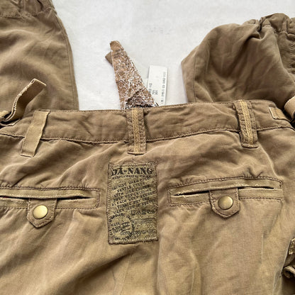 Vintage Da-Nang Silk Blend Tan Brown Drawstring Hem Cargo Trousers