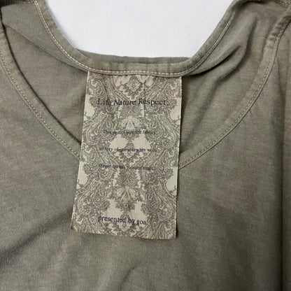 vintage goa taupe brown v neck fringe sleeve oversized shirt