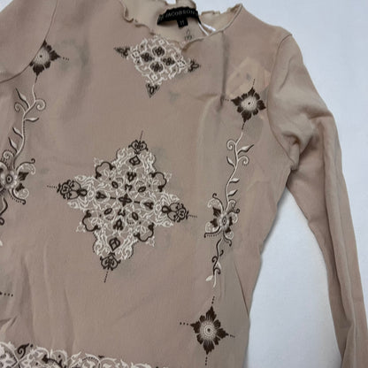 jacobson boho western beige sheer paisley ornamental print sheer long sleeve shirt