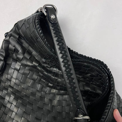 vintage epoca black woven braided leather shoulder tote bag