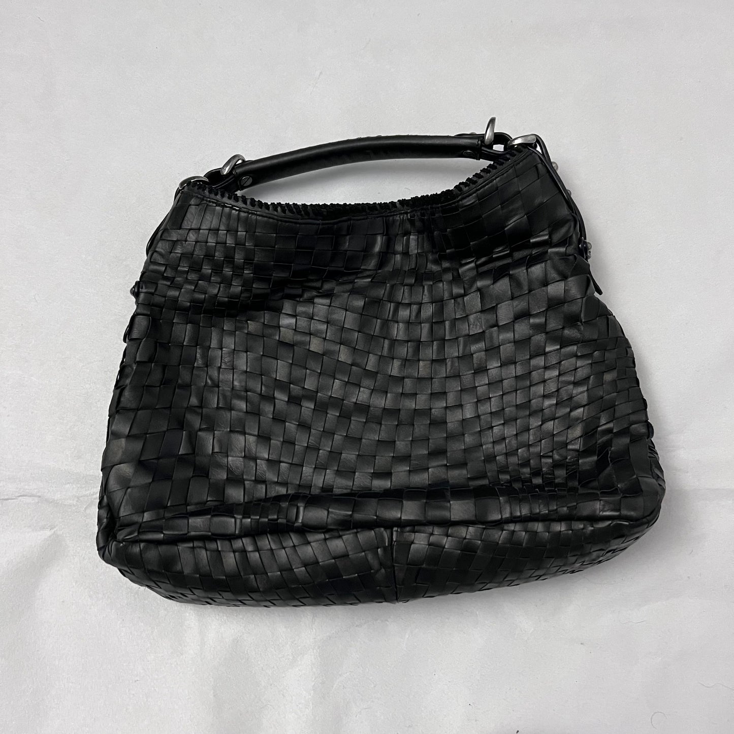 vintage epoca black woven braided leather shoulder tote bag