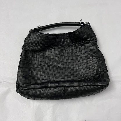 vintage epoca black woven braided leather shoulder tote bag