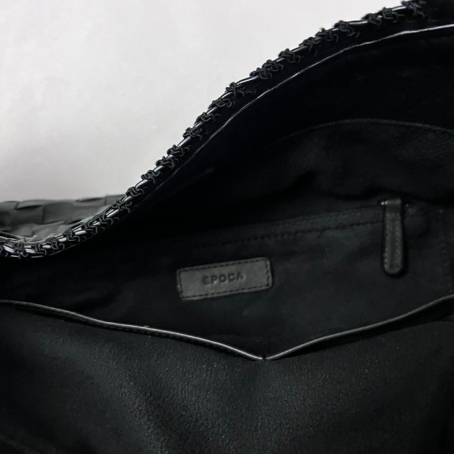 vintage epoca black woven braided leather shoulder tote bag