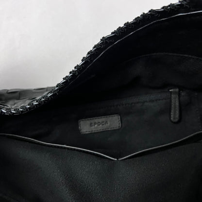 vintage epoca black woven braided leather shoulder tote bag