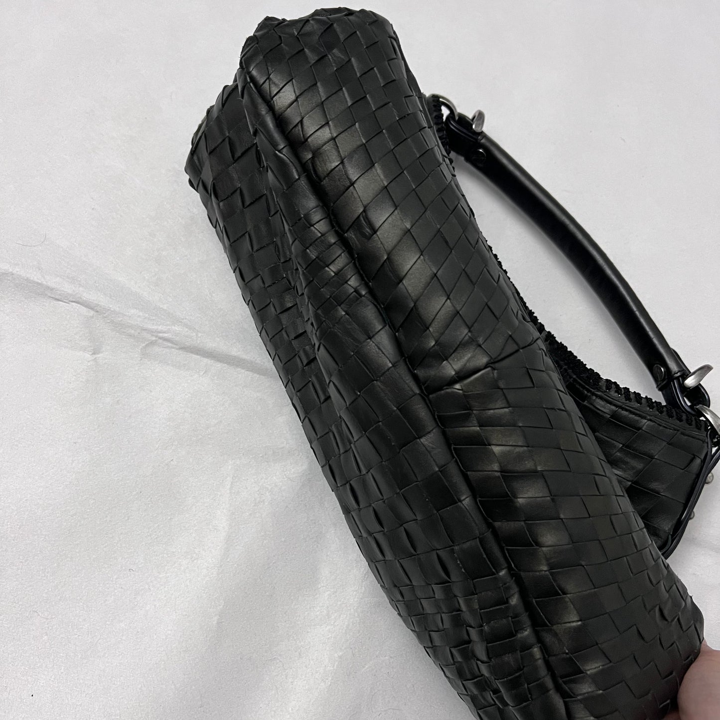 vintage epoca black woven braided leather shoulder tote bag