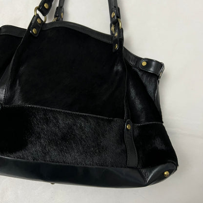 vintage selvedge black ponyhair leather buckle large tote bag