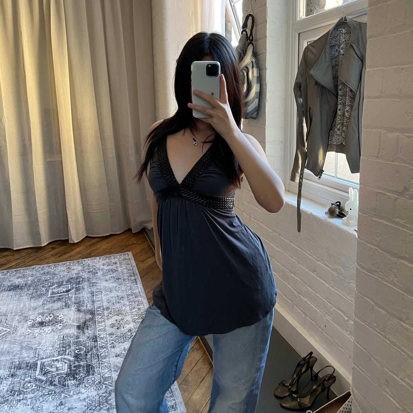 camieu eurosummer grey black boho braided vest top with adjustable waist ribbon