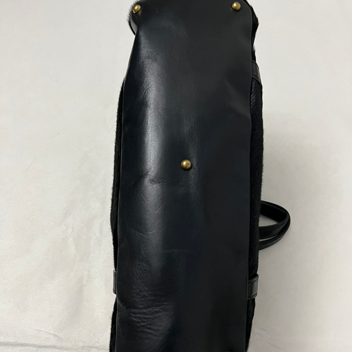 vintage selvedge black ponyhair leather buckle large tote bag