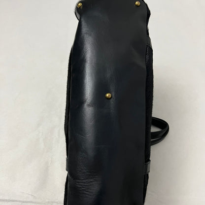 vintage selvedge black ponyhair leather buckle large tote bag