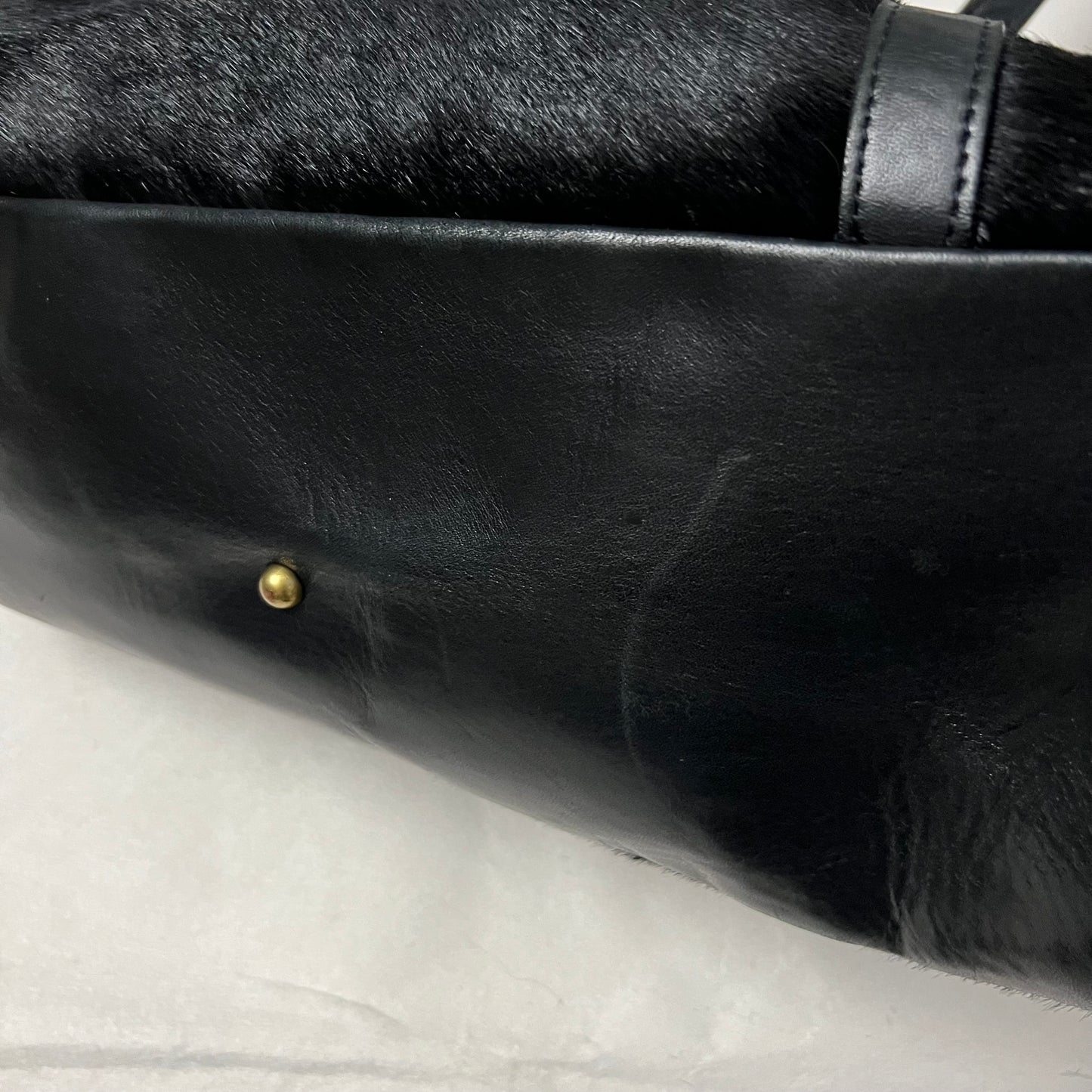 vintage selvedge black ponyhair leather buckle large tote bag