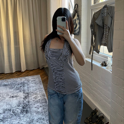 sportmax black white sporty ruched halterneck top