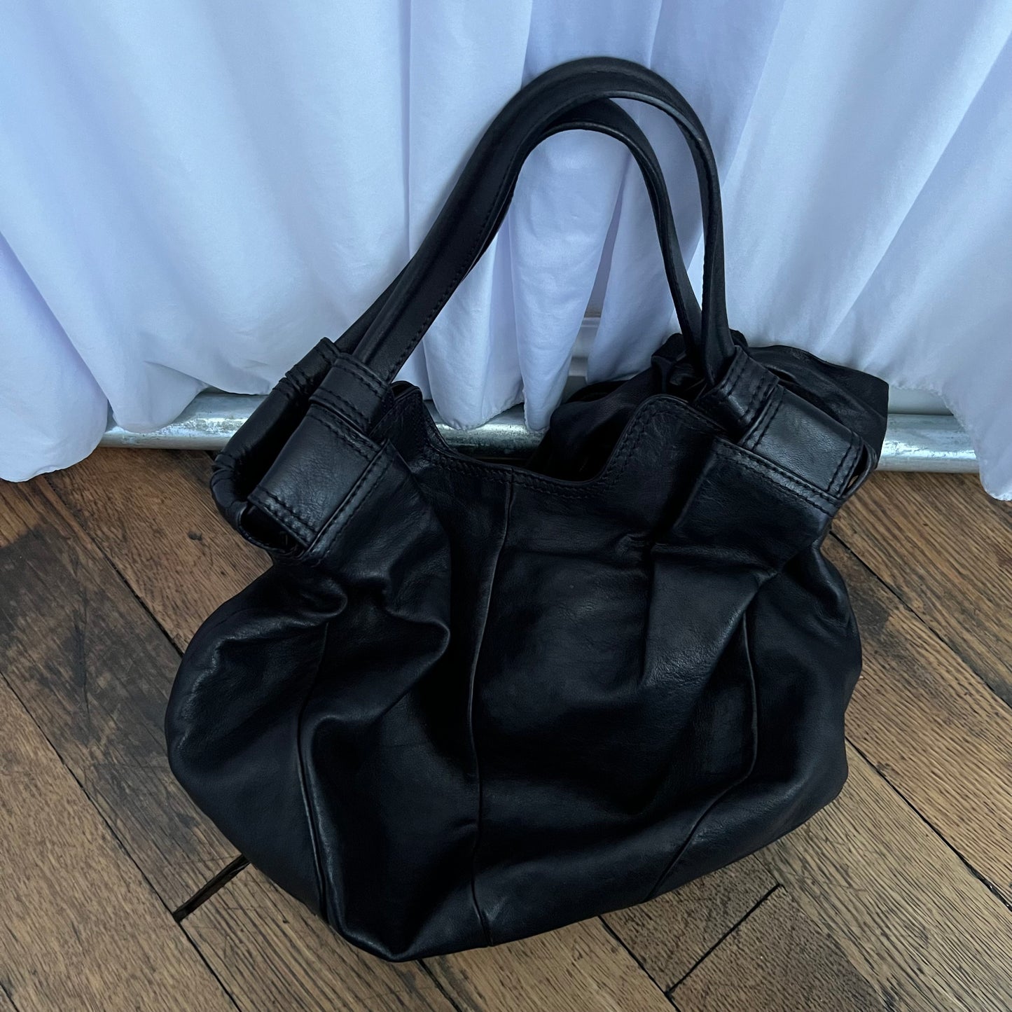 Andrea Mabiani Black Leather Slouchy Crescent Ribbon Bow Hobo Shoulder Bag