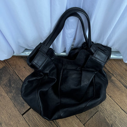 Andrea Mabiani Black Leather Slouchy Crescent Ribbon Bow Hobo Shoulder Bag