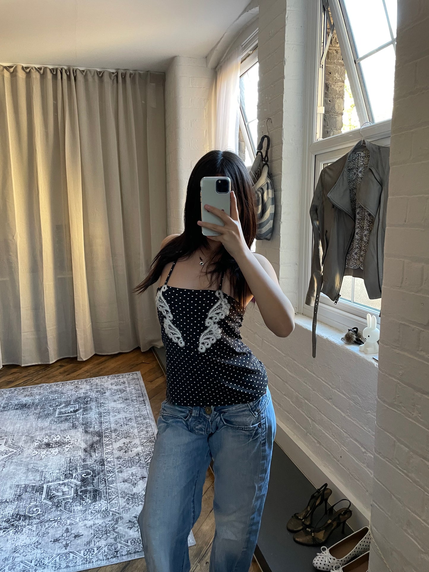 charlott black coquette balletcore polka dot embroidery lace wings halterneck camisole